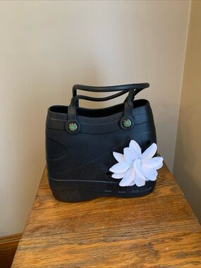 Optari Black Rubber Beach Tote Bag Waterproof Carryall Pool